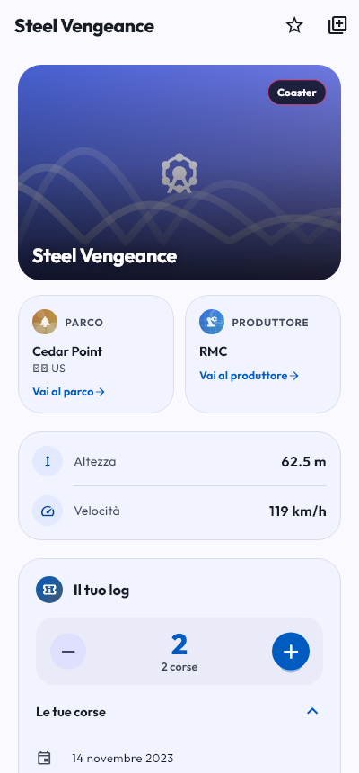 Scheda di dettaglio di un coaster